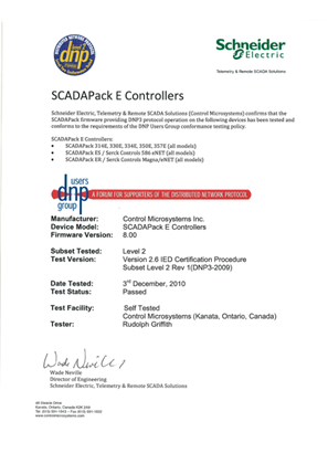 DNP3-2009 Conformance SCADAPack E - Level 2